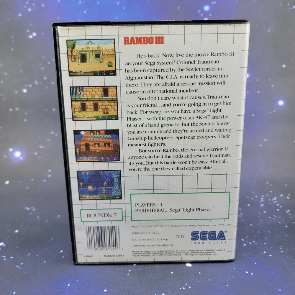 Rambo III Sega Master System CIB Light Phaser Shooting Game Tonka 7015